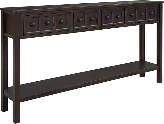 Merax Long Farmhouse Entryway Table with Storage Drawers and Bottom Shelf, Sofa Console Table for Living Room Hallway, Navy Blue