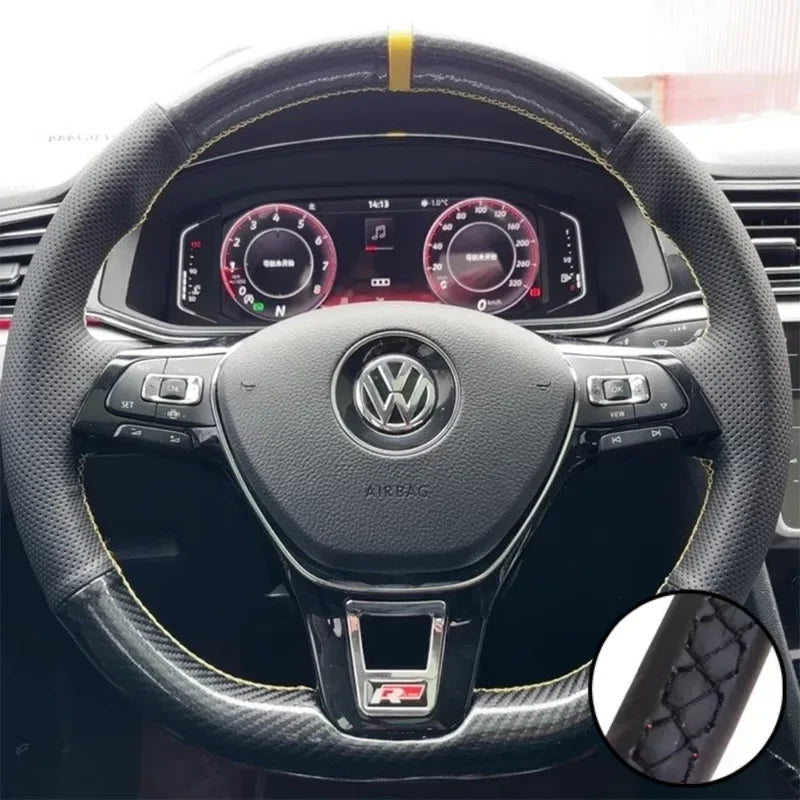 Car Steering Wheel Braid Cover Carbon Fiber Leather For Volkswagen VW Golf 7 Mk7 New Polo Jetta B8 Avant Car Interior