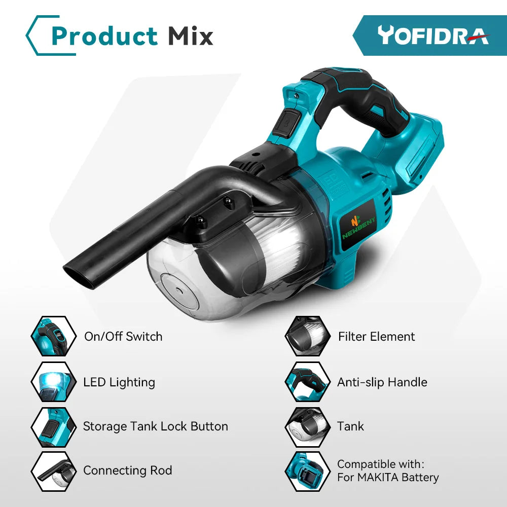 1000W Cordless Electric Handheld Vacuum Cleaner - 21V/18V Battery