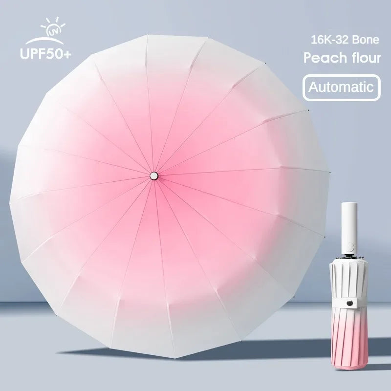 32 Bone Automatic Gradient Color Umbrella for Men Women, Large 3 Fold, Windproof,Waterproof,Sunshade,Sun UV Protection Umbrellas