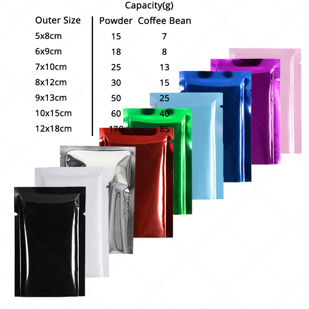Reusable Metallic Mylar Organizer Bags, Open Top Pouches, Vacuum Heat Seal, Smell Proof Packaging Bags, Glossy Black