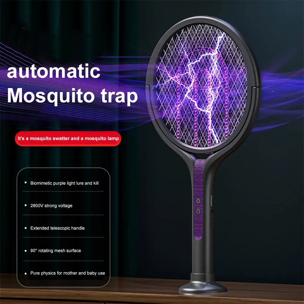 Rotating Head Bug Zapper Racket Rechargeable Electric Fly Swatter Fly Killer and Mosquito Trap Lamp for Indoor Outdoor