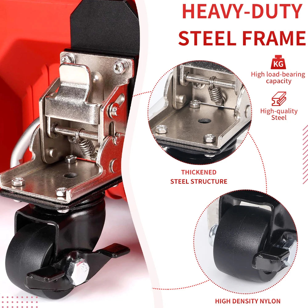 Steel Construction Front Wheels Packout Rolling Tool Box Caster Wheel Effortless Sliding Smooth Navigation Foldable Design