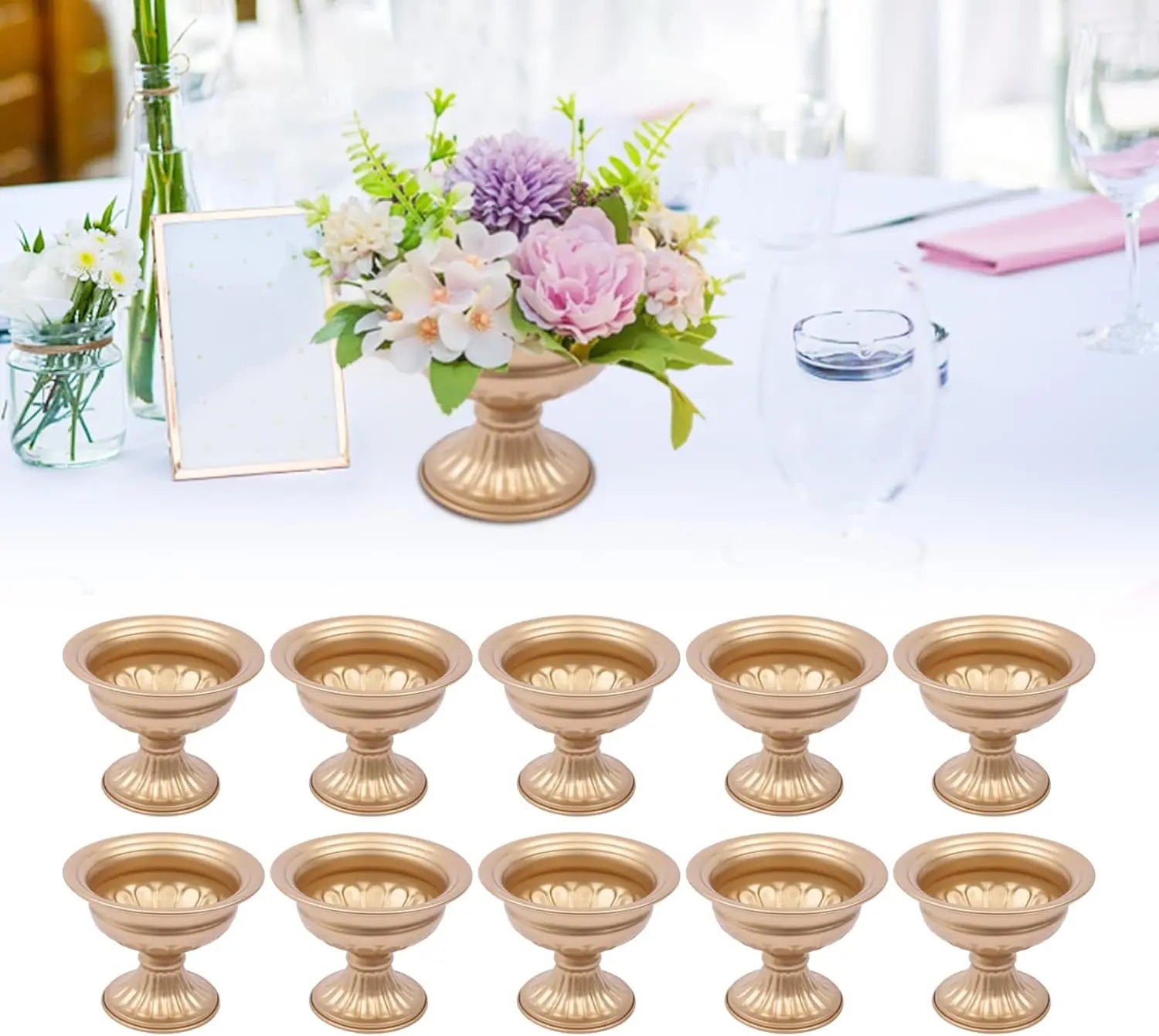 10 Pcs Gold Flowers Vases Wedding Table Centerpiece Decoration for Reception, Home Flower Stand for Birthday Ceremony Christmas