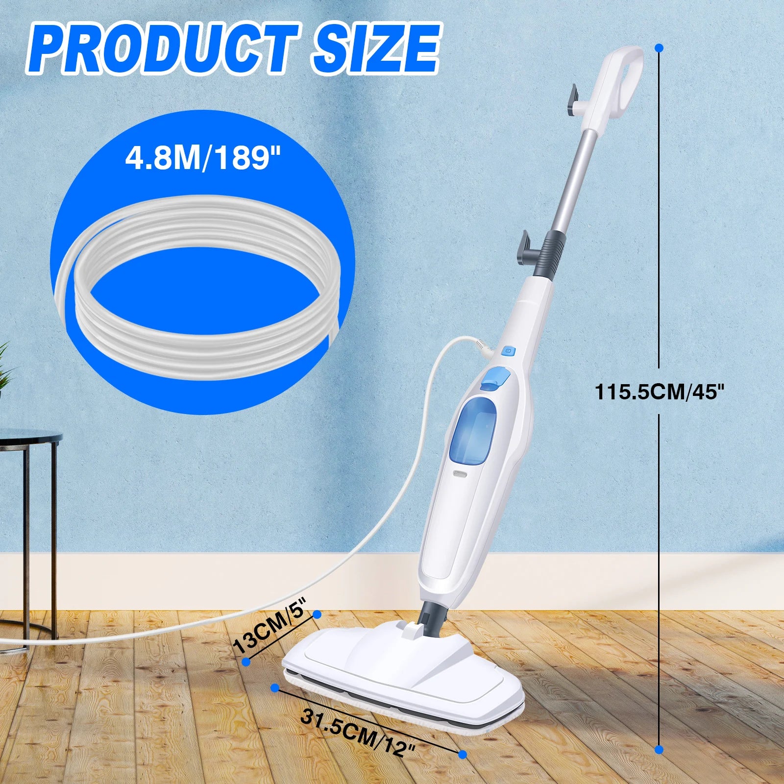 12 IN 1 Electric Steam Mop with 120 Degree Rotatable Head for Floor Cleaning,5000W Steam Cleaner 400ML Water Tank Handheld Mop