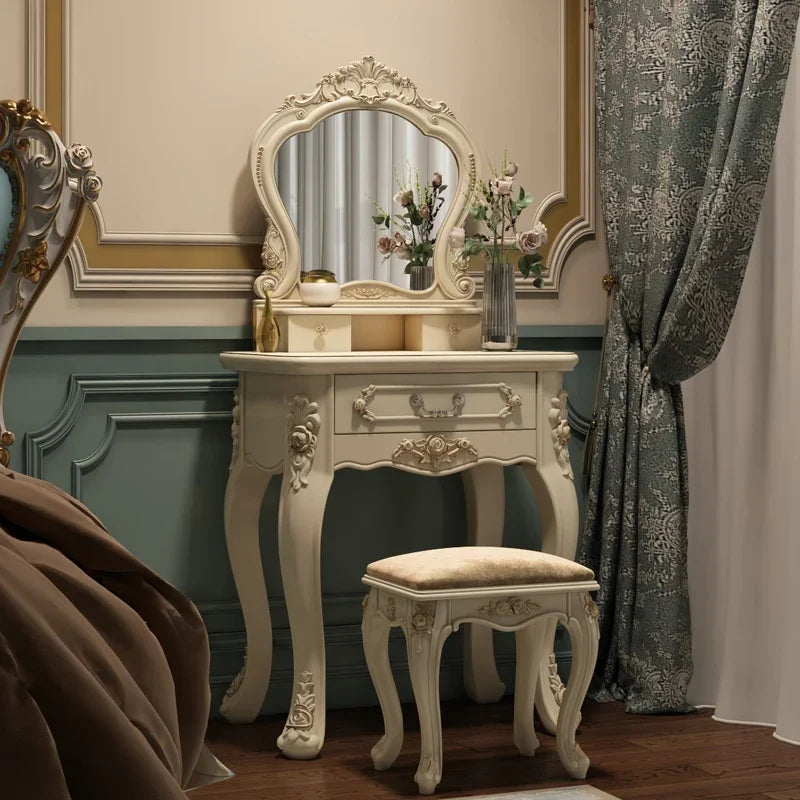 Luxury Nordic Dressing Table Mirror Vintage Bedroom Make Up Dresser Table Drawer Storage Vanity Tocador De Maquillaje Furniture