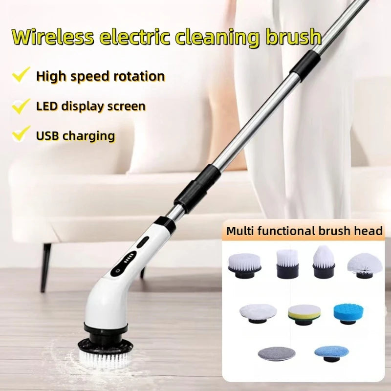 Wireless Home Kitchen and Bathroom Multifunctional Long Short Dual Use Handheld Brush with Multiple Brush Heads Cleaning Tool