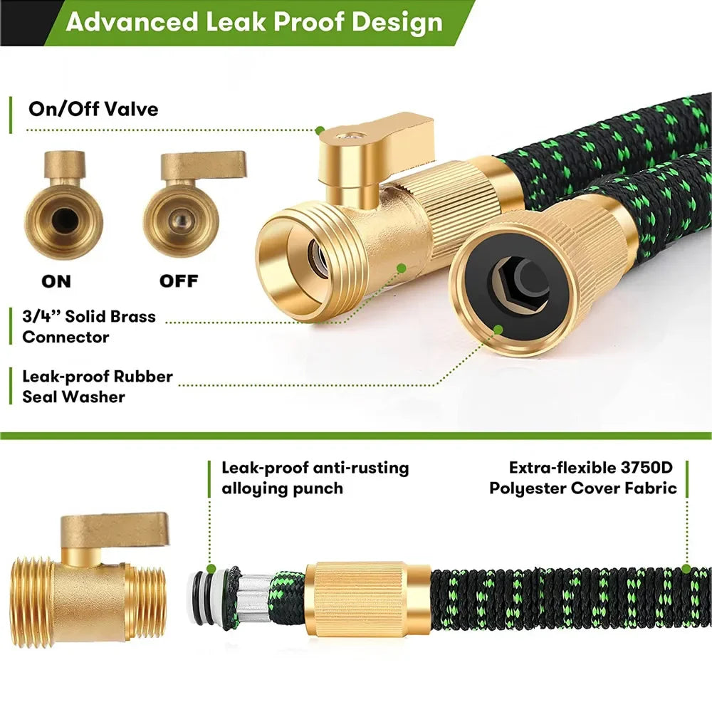 Expandable Garden Hose with Brass Joint US3/4 TPE Inner Pipe 3x Expansion Irrigation Water Pipe for Home Outdoor