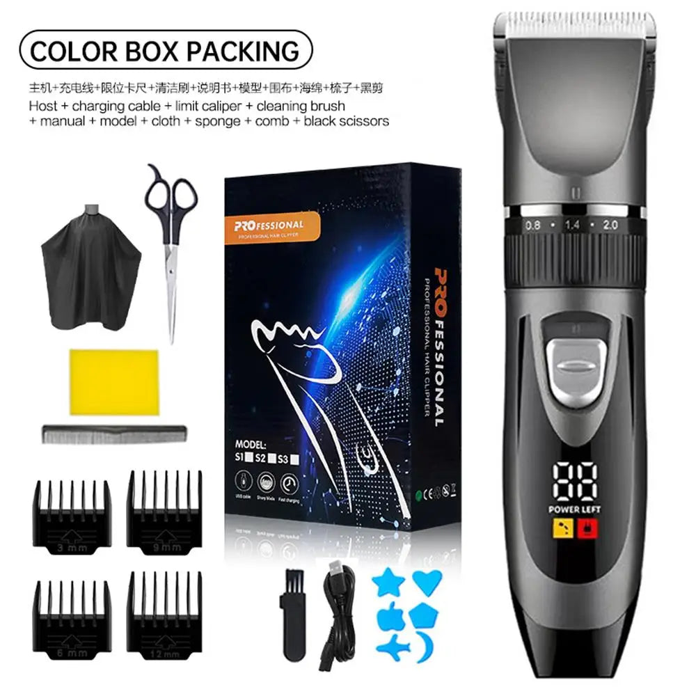 Professional Home Electric Hair Clipper Set with Digital Display, USB Fast Charging, Ceramic Blades & Long Battery Life