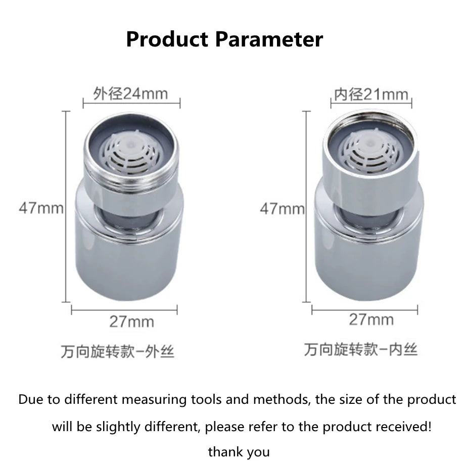 Black/Silver Nozzle Splash-proof Head Filter Tip Universal External/Internal Threads Bubbler Water Saver Dual Mode Universal Tap