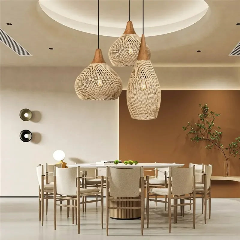Chinese Retro Handmade Rattan Pendant Light Living Room Hot Pot Restaurant Homestay Zen Decoration Pendant Light