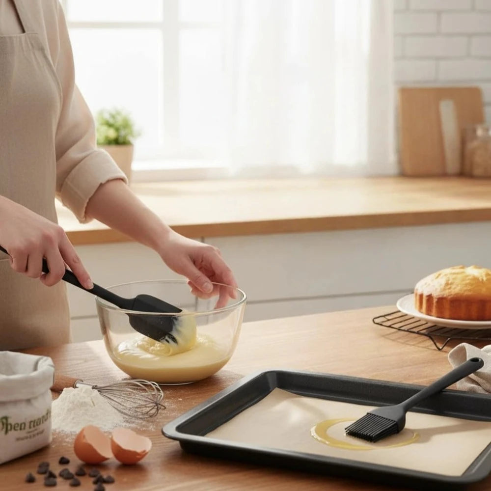Silicone Kitchenware 6-piece Set, Cream  Scraper, Spatula, Oil Brush, Size Scraper Set Baking Tool，Non-integrated Hand