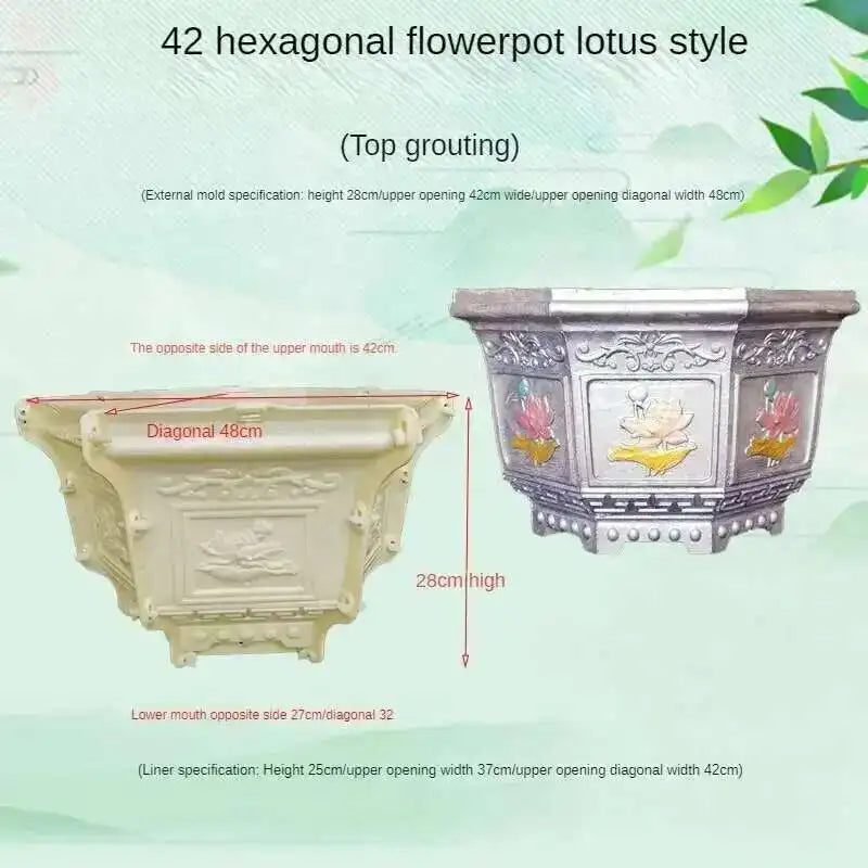 Hexagonal Cement Flowerpot Mold Home Garden Balcony Bonsai Pot Template Concrete Cast-in-place Homemade Plastic Flowerpot Mold
