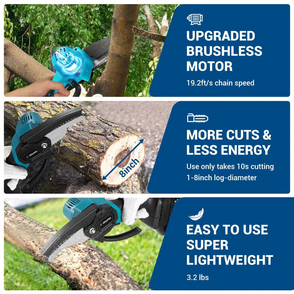 Drillpro 4Inch 1200W Electric Chainsaw Brushless Cordless Mini Chainsaw Garden Woodworking Power Tool for Makita 18V Battery