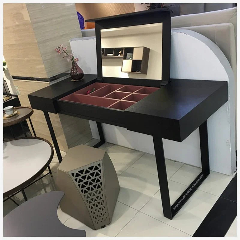 Jewelry Organizer Vanity Table Mirror Stool Flip Luxury Black Girl Dressers Makeup Desk Unique Coiffeuse De Chambre Furniture