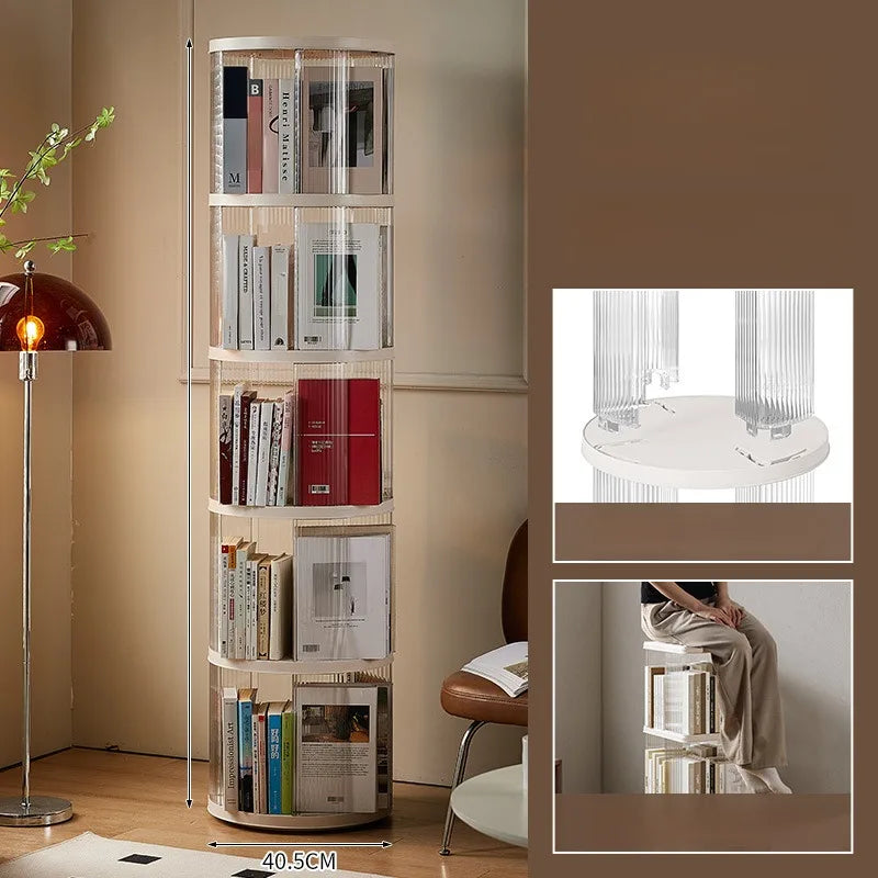 Rotating Bookshelf 360-Degree Home Floor-To-Ceiling Simple Children's Bookcase Living Room Large-Capacity Storage Rack