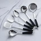 6Pcs Stainless Steel Kitchen Utensil Set with Ergonomic Handles, Heat-Resistant Spatula Turner Ladle Slotted Spoon for Cooking