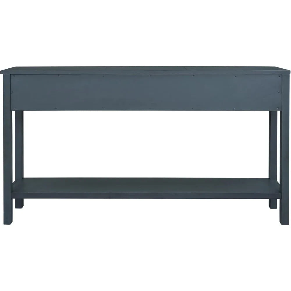 Merax Long Farmhouse Entryway Table with Storage Drawers and Bottom Shelf, Sofa Console Table for Living Room Hallway, Navy Blue