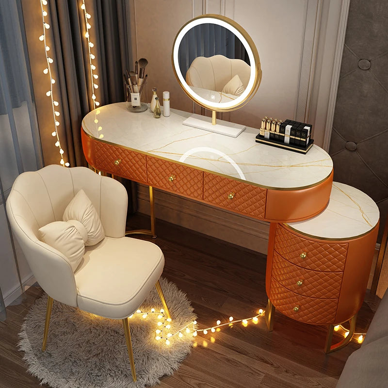 Nordic vanity chair white bedroom LED light Dresser storage cabinet makeup Dressing table light mirror stool bedroom furniture