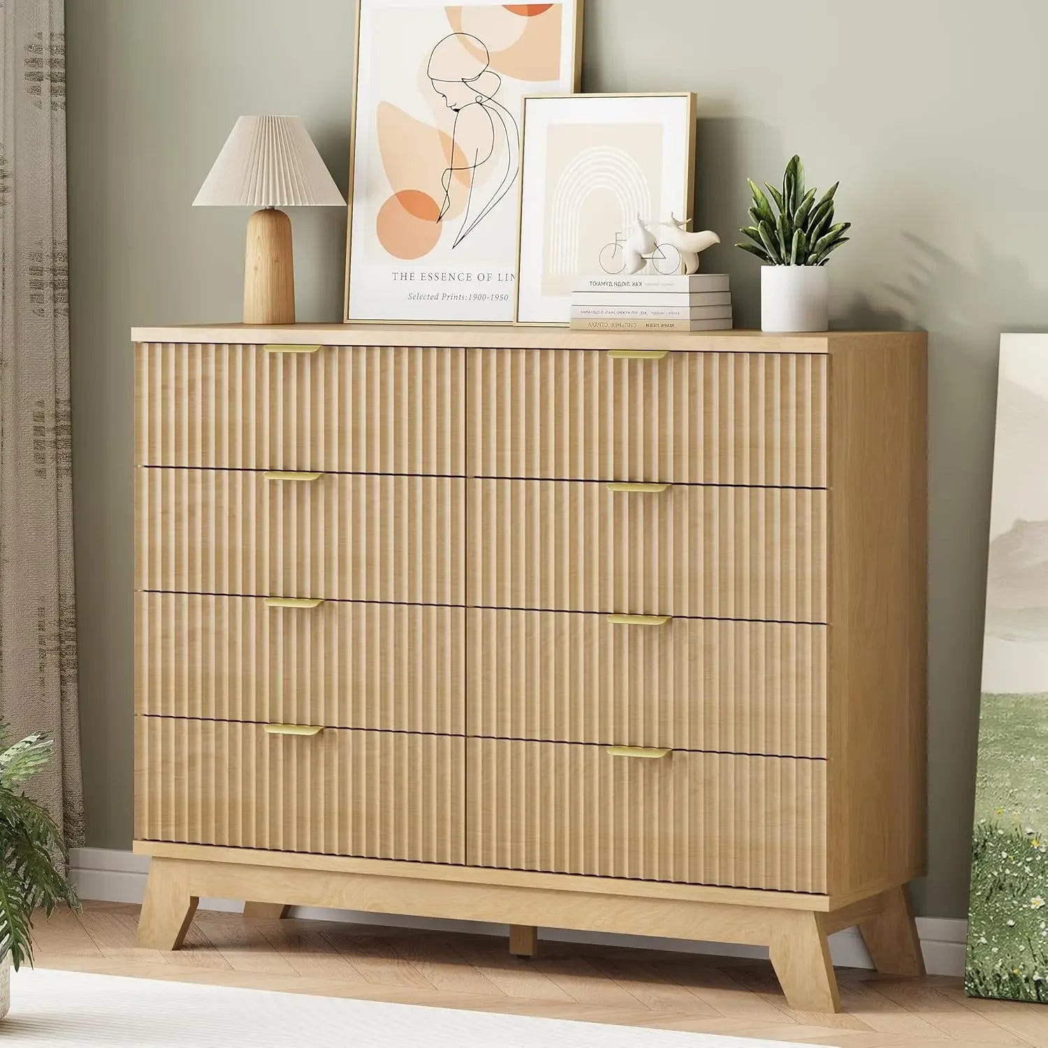 Fluted Dresser for Bedroom with 8 Drawers, 48" Wide Modern Chest of Drawers with Metal Handle, Wooden Dresser TV Stand, Wood