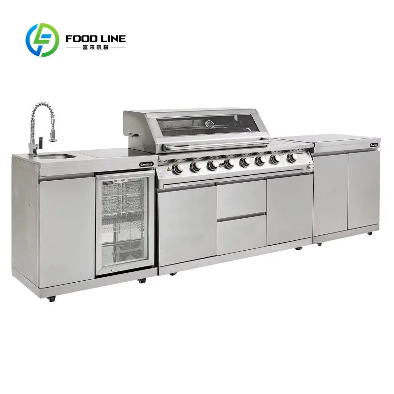 Customized Outdoor Kitchen Cabinet with Gas & Charcoal BBQ Grills 304 Stainless Steel Outdoor Kitchen Island Premium Modular