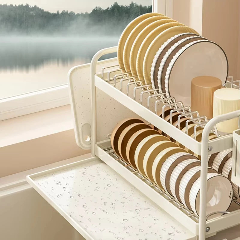 Stainless Steel Anti-Slip Kitchen Storage Rack Modern Countertop Dish Drainer & Utensil Organizer - Space Efficient Solution