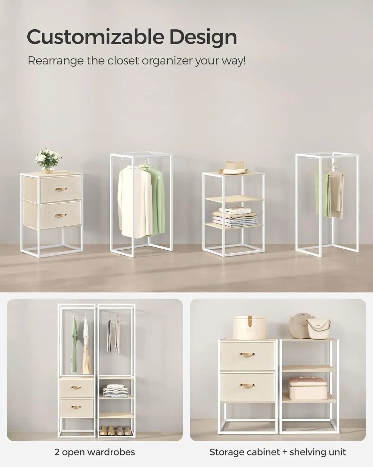 Songmics Clothes Rack, 70.9 Inch Wardrobe Freestanding Closet, Heavy Duty Garment Rack With 1 Extendable Hanging Rod, 2 Drawers