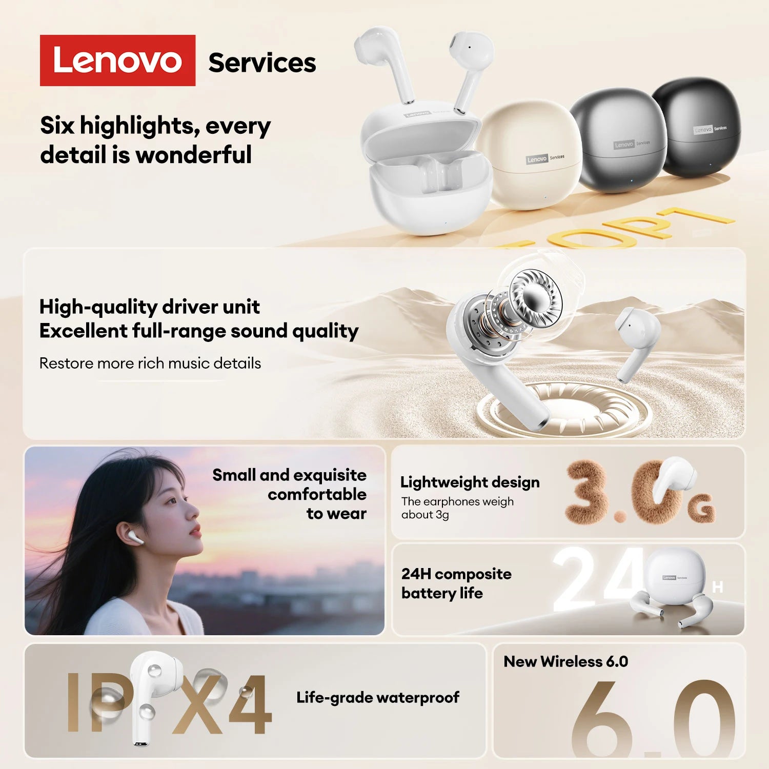 Choice Lenovo LE210 Bluetooth V6.0 Earphones HiFi Sound Wireless Sport Headphones HD Call Noise Reduction Earbuds Long Endurance