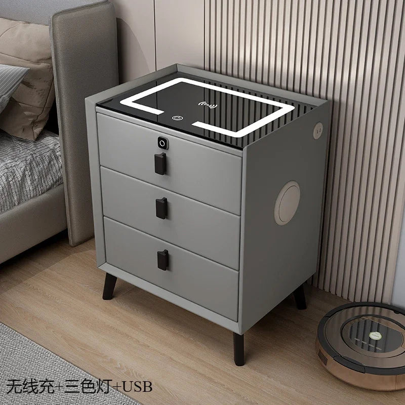 Minimally Modern Intelligent Bluetooth Speaker Bedside Table Household Smart Cabinet with Lights and Wireless Charging