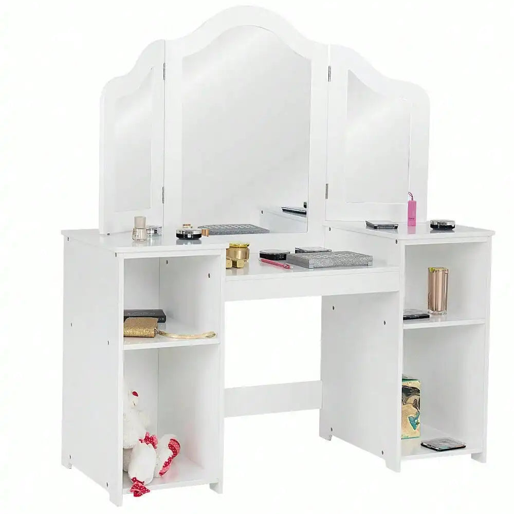 Vanity Table Set Makeup Dressing  Girls Study Table Tri Folding Mirror