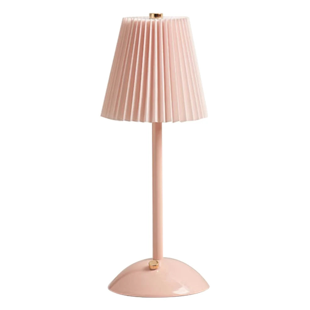 Pleated Shade Nightstand Lamp with Metal Base Nordic Creative Lamps Rechargeable 3 Colors Dimmable for Living Room Bedroom