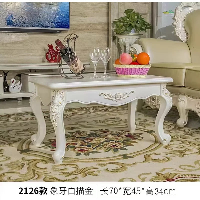 TieHo European Style Living Room Coffee Table Wood Rectangle Ivory White Center Table Modern Small Apartment Home Furniture
