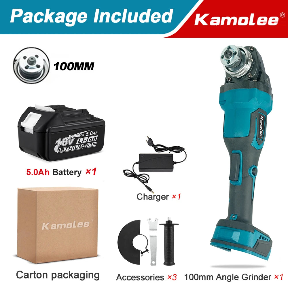 Kamolee M10 100MM 18500RPM Brushless Cordless Angle Grinder 3 Speed Cutting Power Tools Apply to 18V 21V Battery