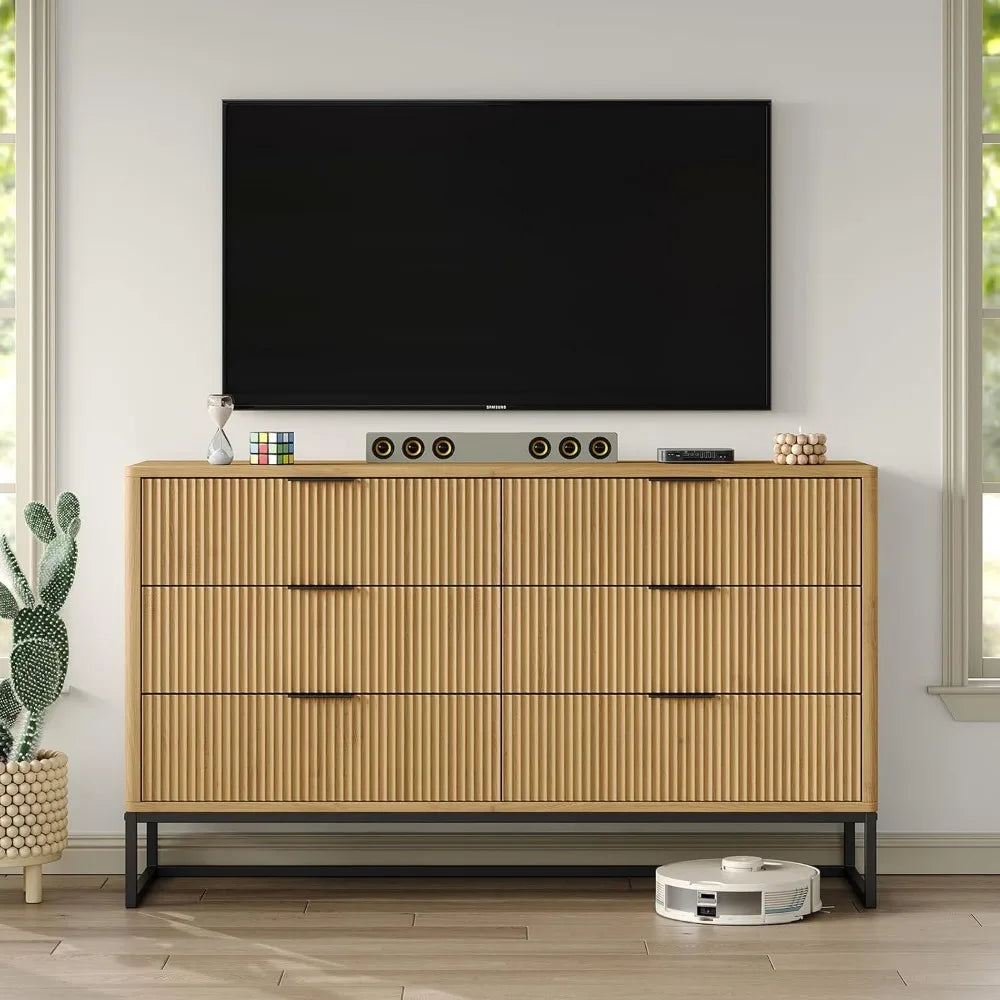 6 Drawer Double Dresser 54''W Modern Dresser Wood Storage Dressers & Chests of Drawers for Closet, Bedroom Living Room, Hallway