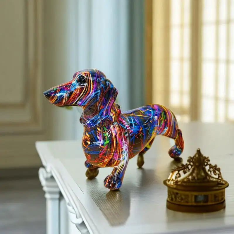 Colorful Graffiti Art Dachshund Dog Decoration Home Office Collection Decoration Tabletop Resin Crafts Miniature Statues