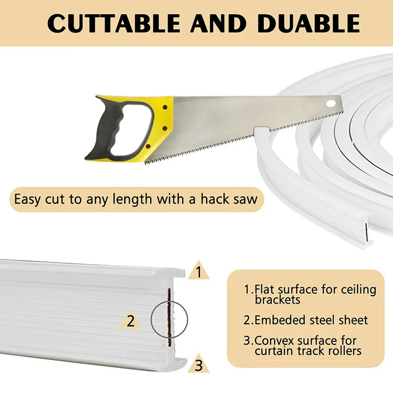 Non Punching Self-adhesive Curtain Track Flexible Bendable Wall Or Ceiling Installation Window Room Divider RV Curtain Track