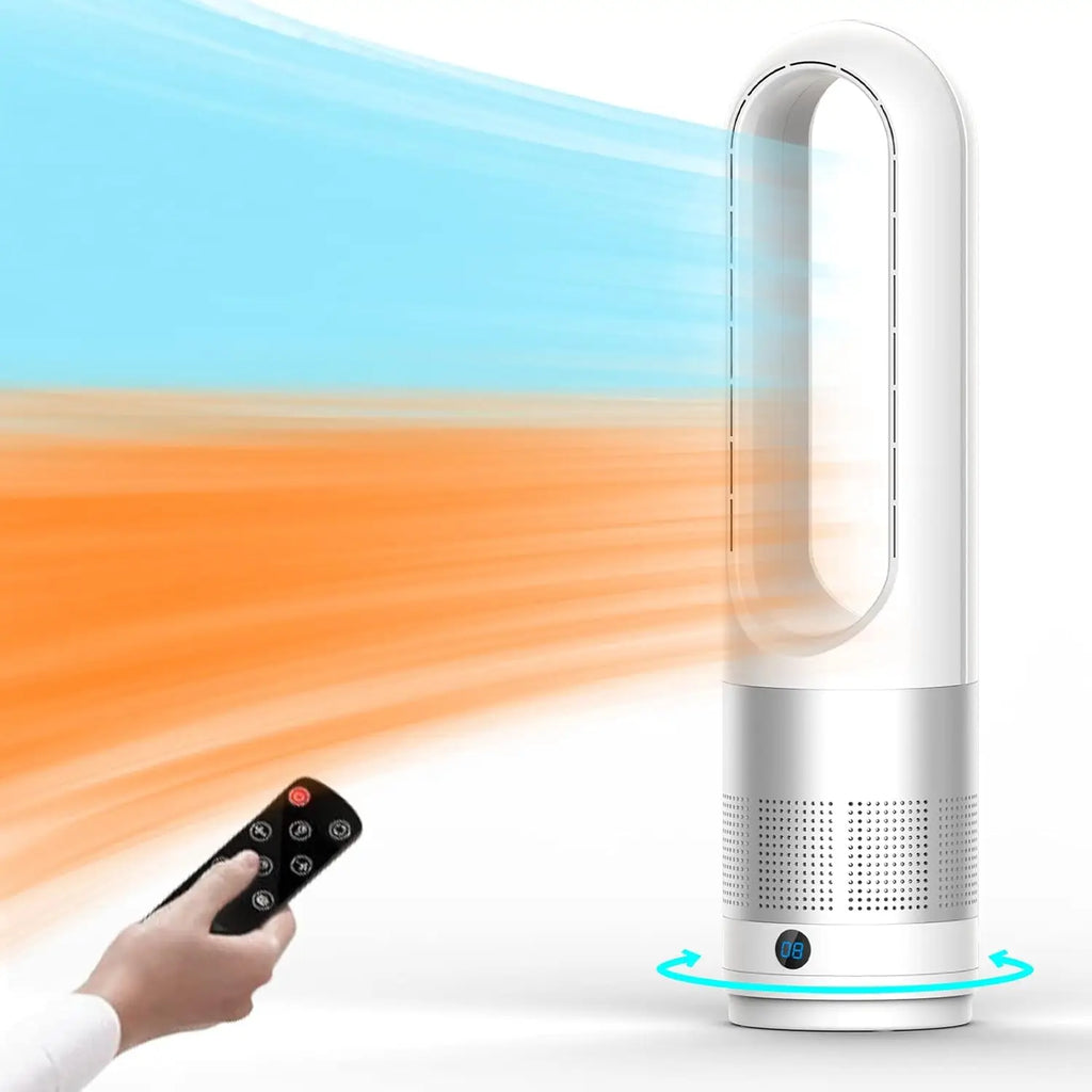 Bladeless Tower Fan Space Heater Cooler Fan Combo with Remote 80°Oscil