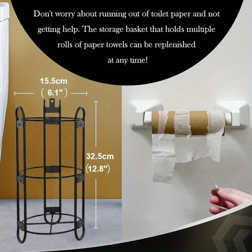 Round toilet paper holder with shelf, bathroom freestanding toilet paper holder