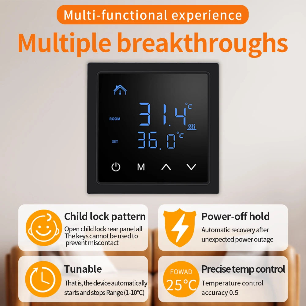 MH1828A Smart Thermostat LED Touch Screen Floor Heating Temperature Controller 85-265V Electric Heating Temp Regulator 16A