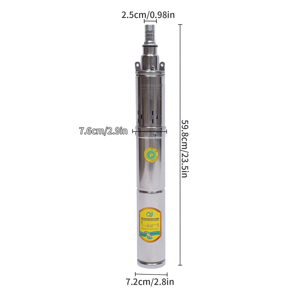 Solar Water Pump 24V 370W Submersible Deep Well Pump Stainless Steel for Villages Families Farms Camping Car