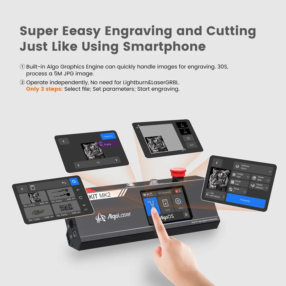 AlgoLaser Laser Engraver DIY KIT MK2 10000mW, Laser Cutter with 3.5" Touch Screen and AlgoOS High Precision Laser Engraving Tool