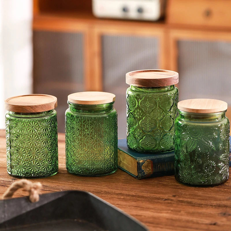 Food Container Kitchen Storage Glass Jars Lid Organizer Boxes Cereal Mason Jar Snack Box Organizer Sealed Glass Bottle Gadgets