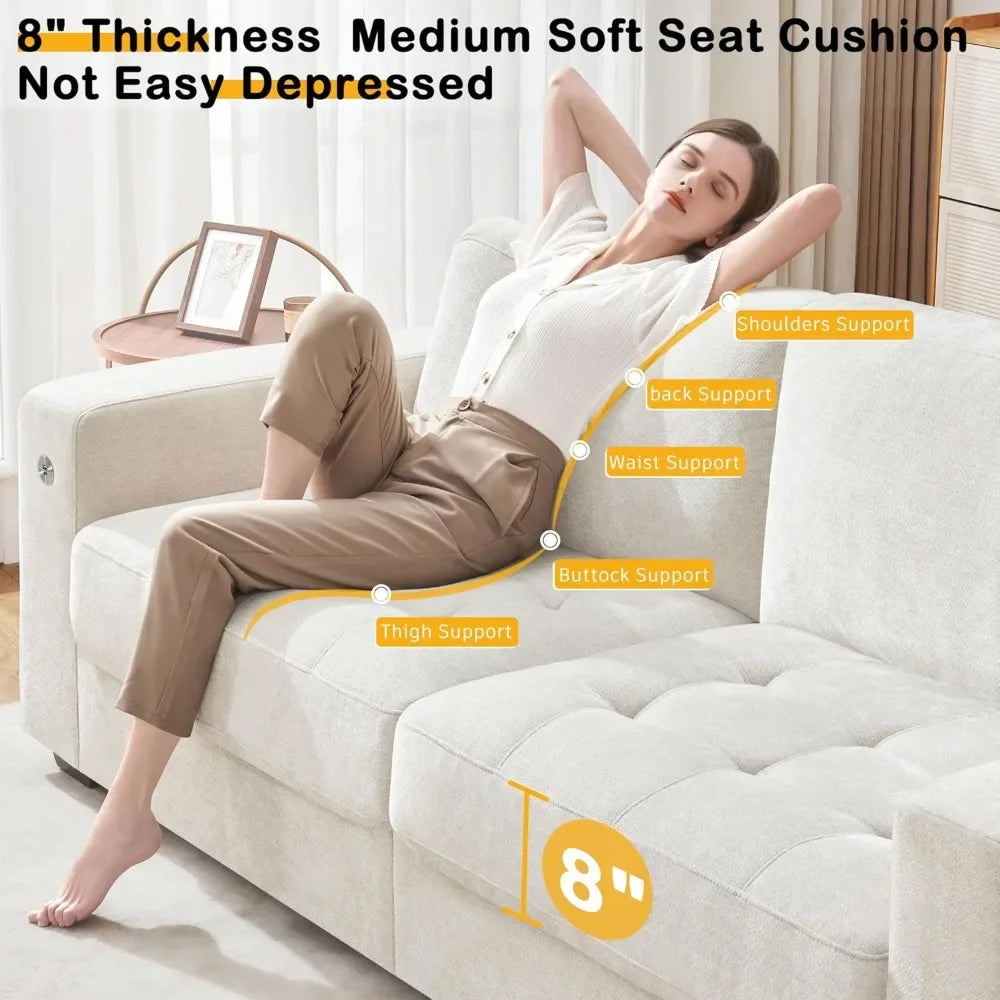 Modern 89" Sofa - Chenille, USB/Type-C, Removable Cover for Small Spaces