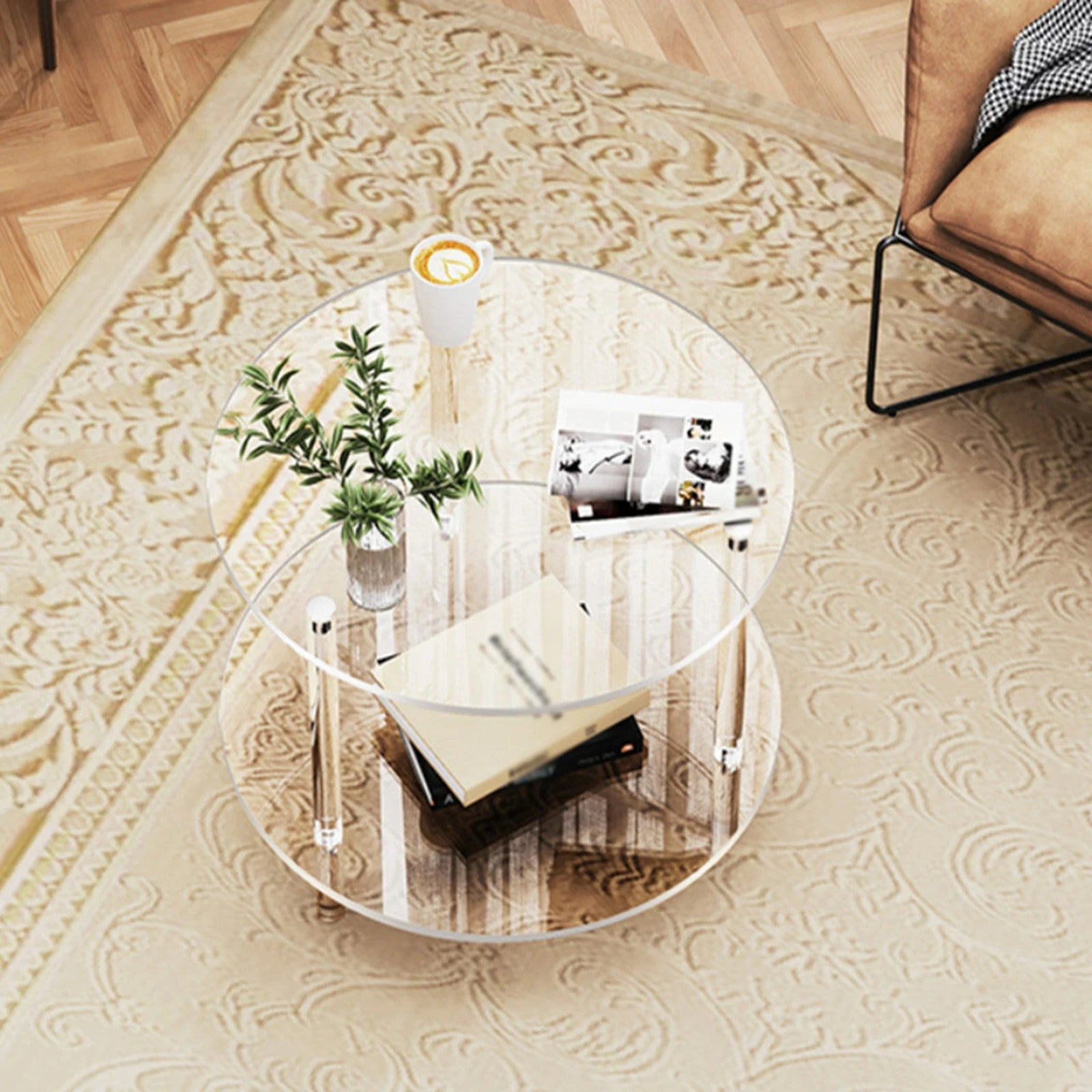 Acrylic Round Side Table, Easy Assembly for Small Space Small Furniture End Table for Balcony Bedroom Bathroom Office Hallway