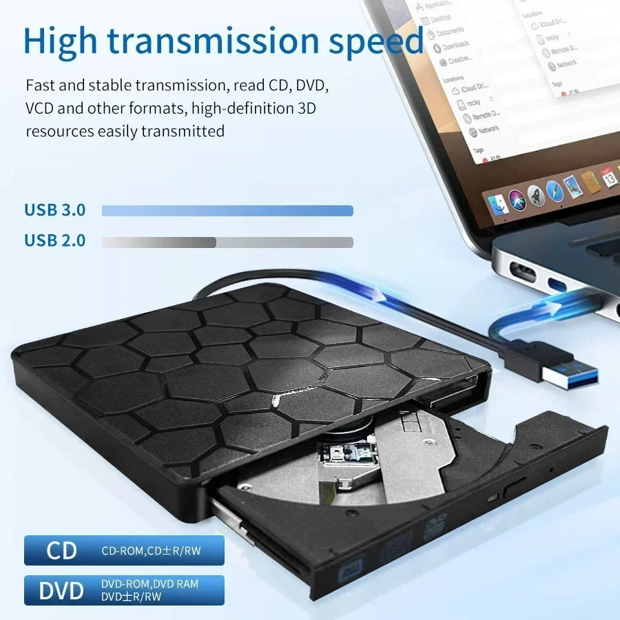 USB 3.0 Type-C CD Player DVD Burner 2-in-1 External Optical Drives Portable CD-RW DVD-ROM Writer Reader Recorder for PC Desktop