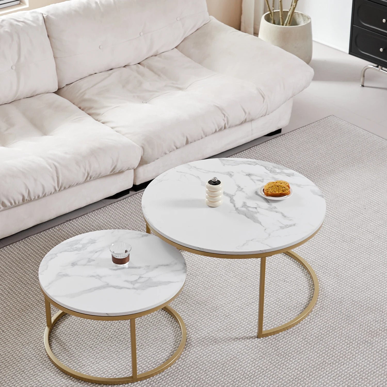 2Pcs Coffee Table Round 2 in 1 End Side Table Desk Nordic Marble Glass Home Sofa Tables Living Room Luxury Side Tables 60CM/80CM