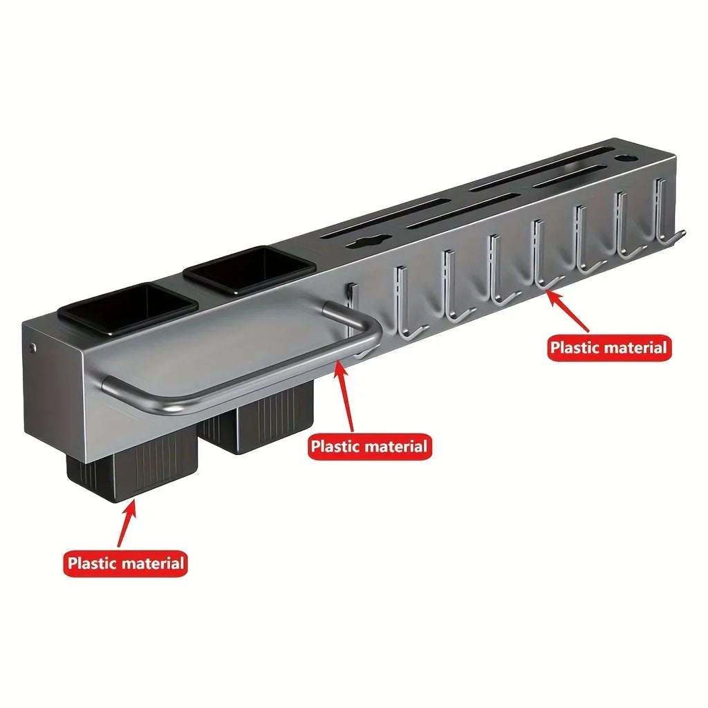 Kitchen Cookware Storage Rack Stainless Steel Multi-functional Non-punching Rack Chopstick Cylinder Wall-mounted Knife Holder