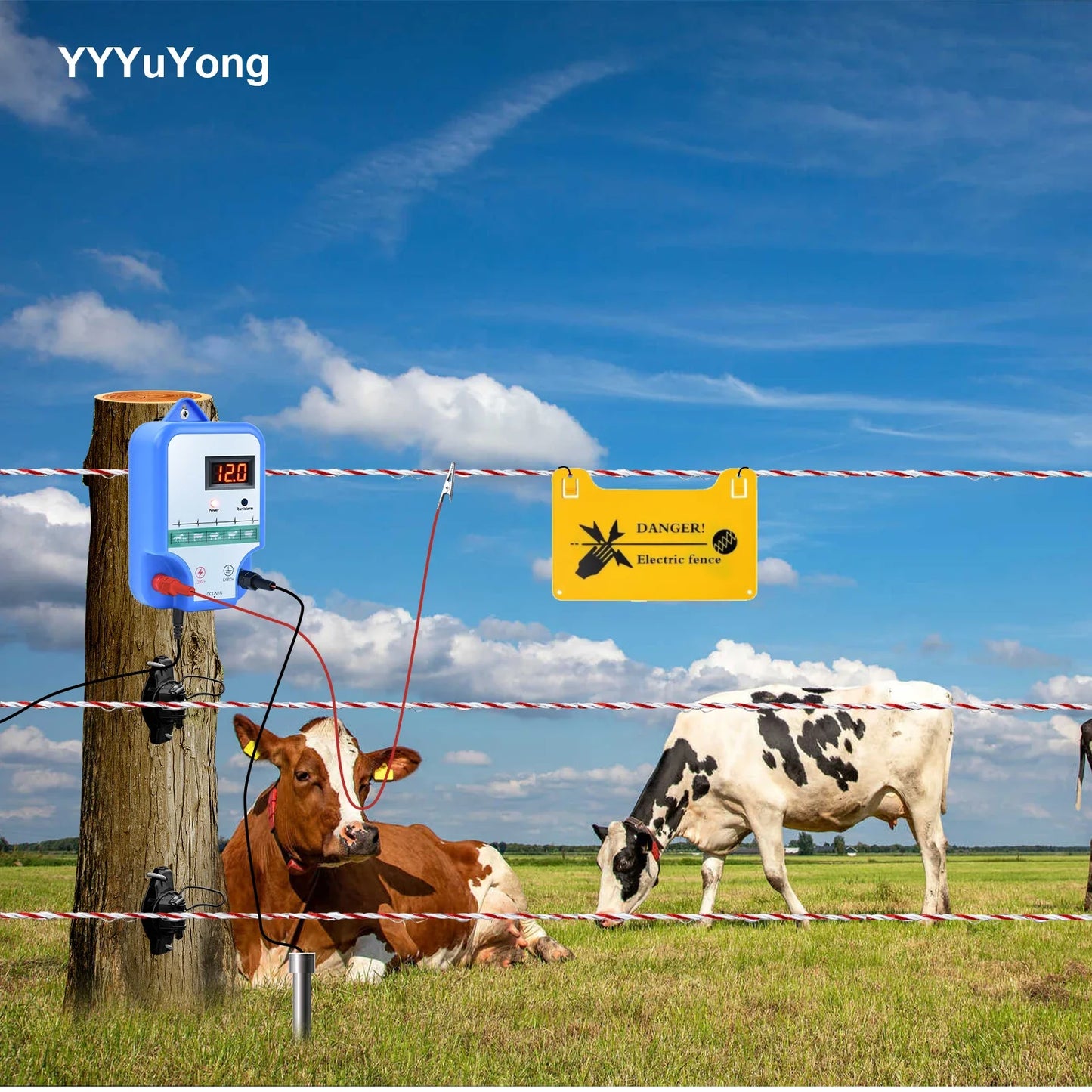 15KM Solar Electric Fence Energizer High-voltage Pulse Controller Shepherd Farm Animal Horse Cattle Poultry Livestock Fence Tool