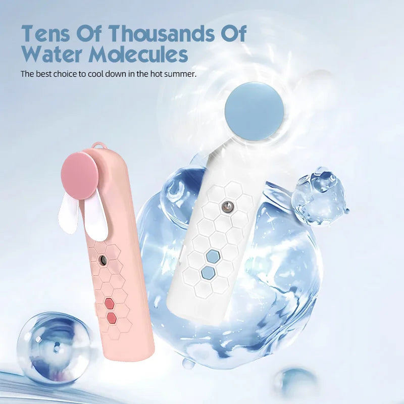 Portable Handheld Mist Fan - USB Rechargeable 2-in-1 Air Cooler & Facial Humidifier | AlluCanFind