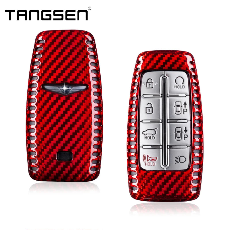 Carbon Fiber Car Key Case Cover Compatible For Genesis G70 G80 G90 GV70 GV80 GV90 Smart Remote Shell Auto